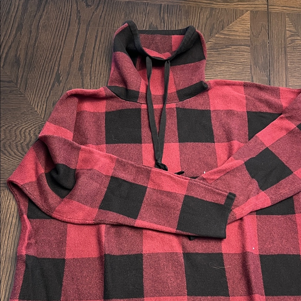 Adrienne Vittadini Red and Black Plaid Turtleneck Sweater
